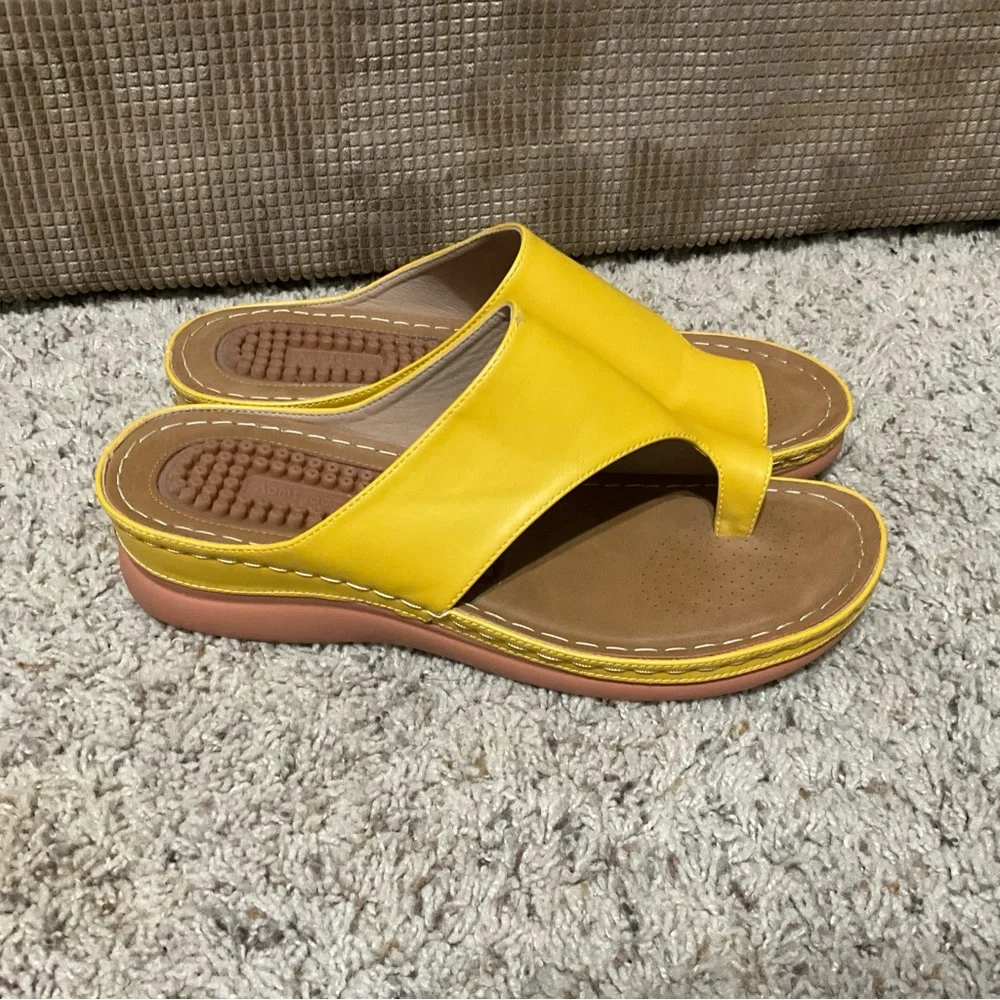 Aomigoct sandals for women’s size 42 yellow soft leather - Picture 8 of 8